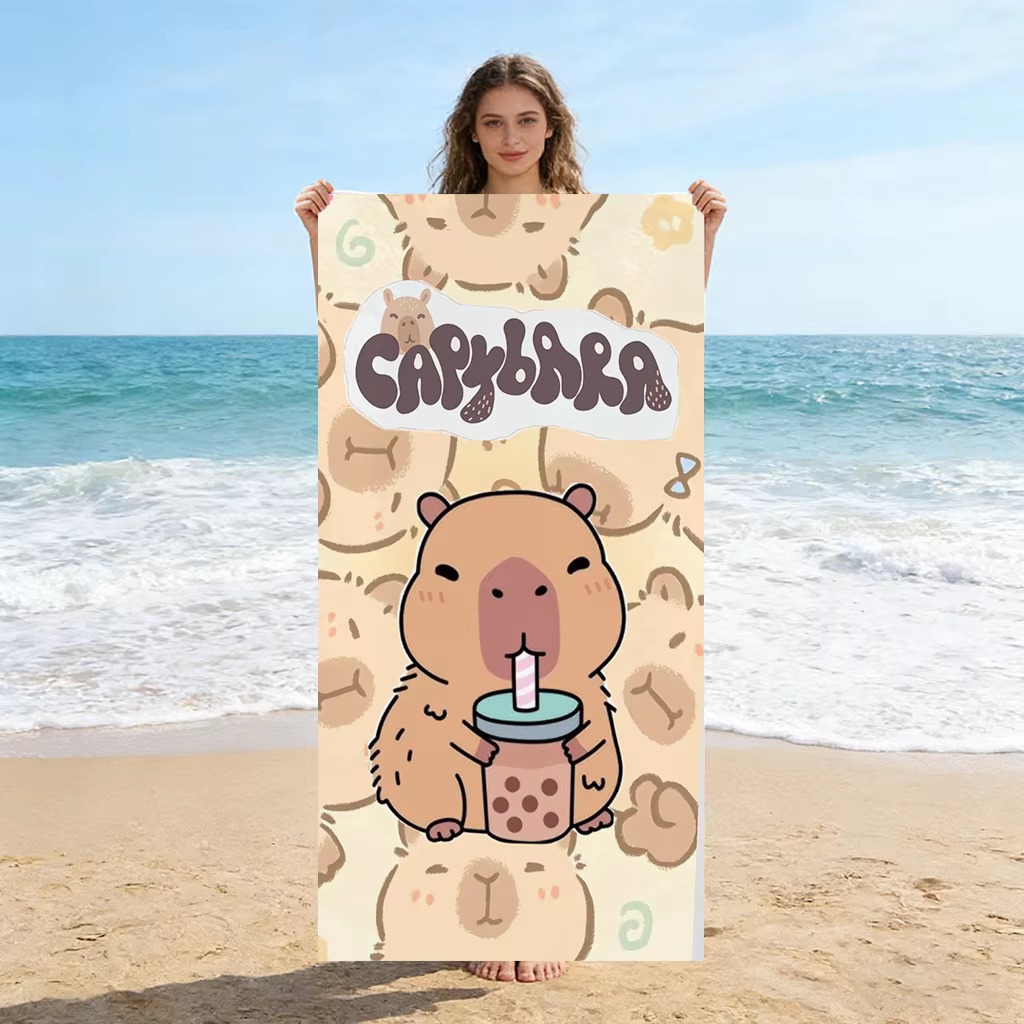 Towel Small Sport - ผ้าขนหนูชายหาดแห้งเร็วลายการ์ตูนคาปิบารา ขนาดเล็กถึงใหญ่ สำหรับชายหาด สระว่ายน้ำ กีฬา โยคะ