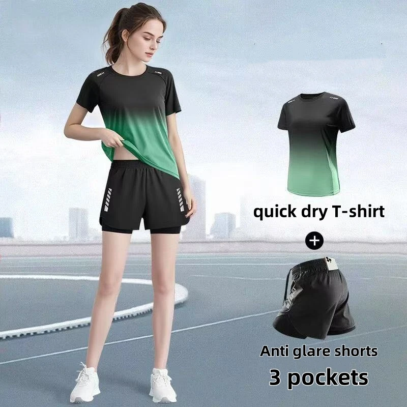Badminton Aesthetic - ชุดกีฬาสตรี กางเกงวิ่งขาสั้น เสื้อยืด ชุดโยคะ ชุดแบดมินตันฟิตเนสบาง ระบายอากาศได้ดี