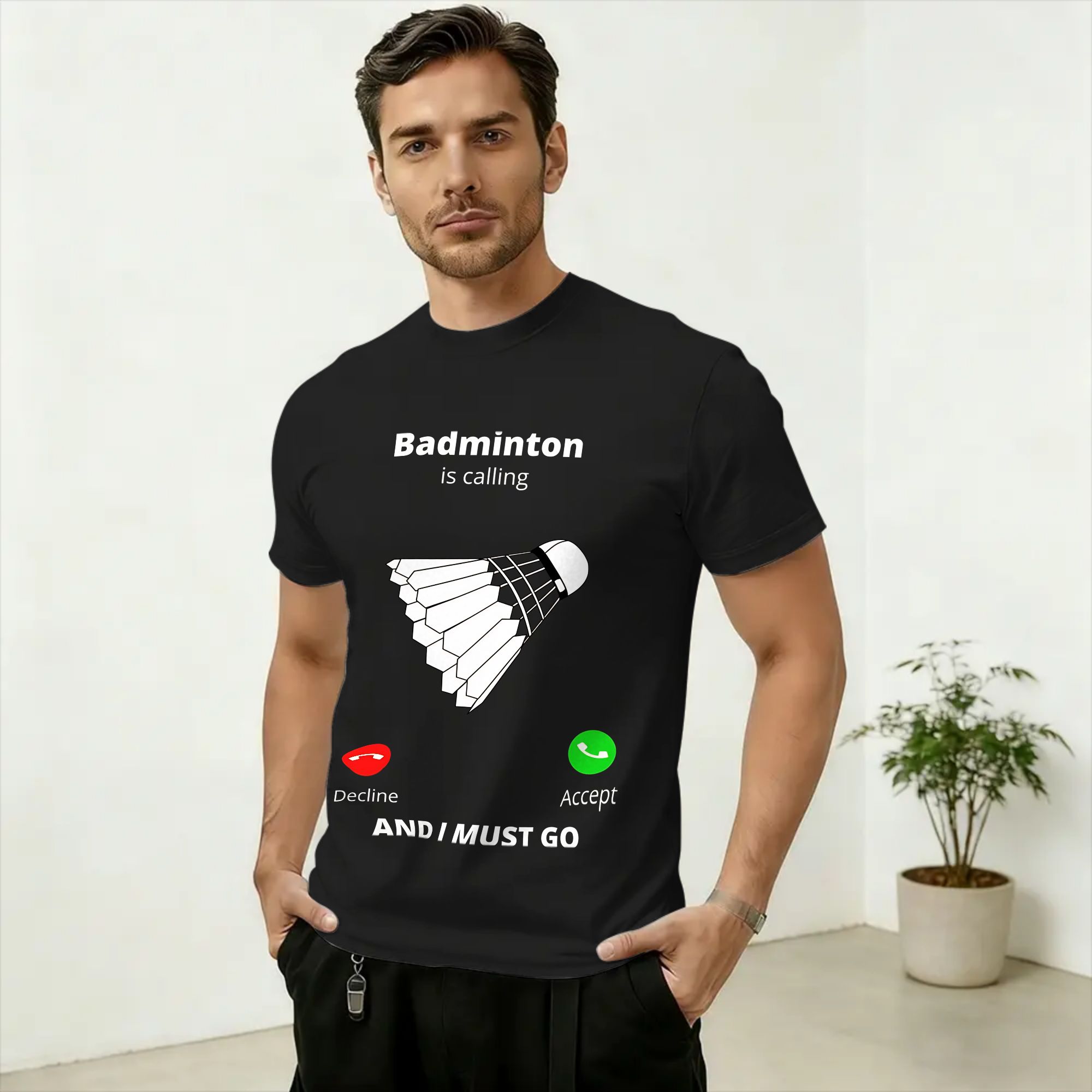 เสื้อยืดลำลองสำหรับผู้ชาย คอกล - Badminton Is Calling บทวิจารณ์และราคา