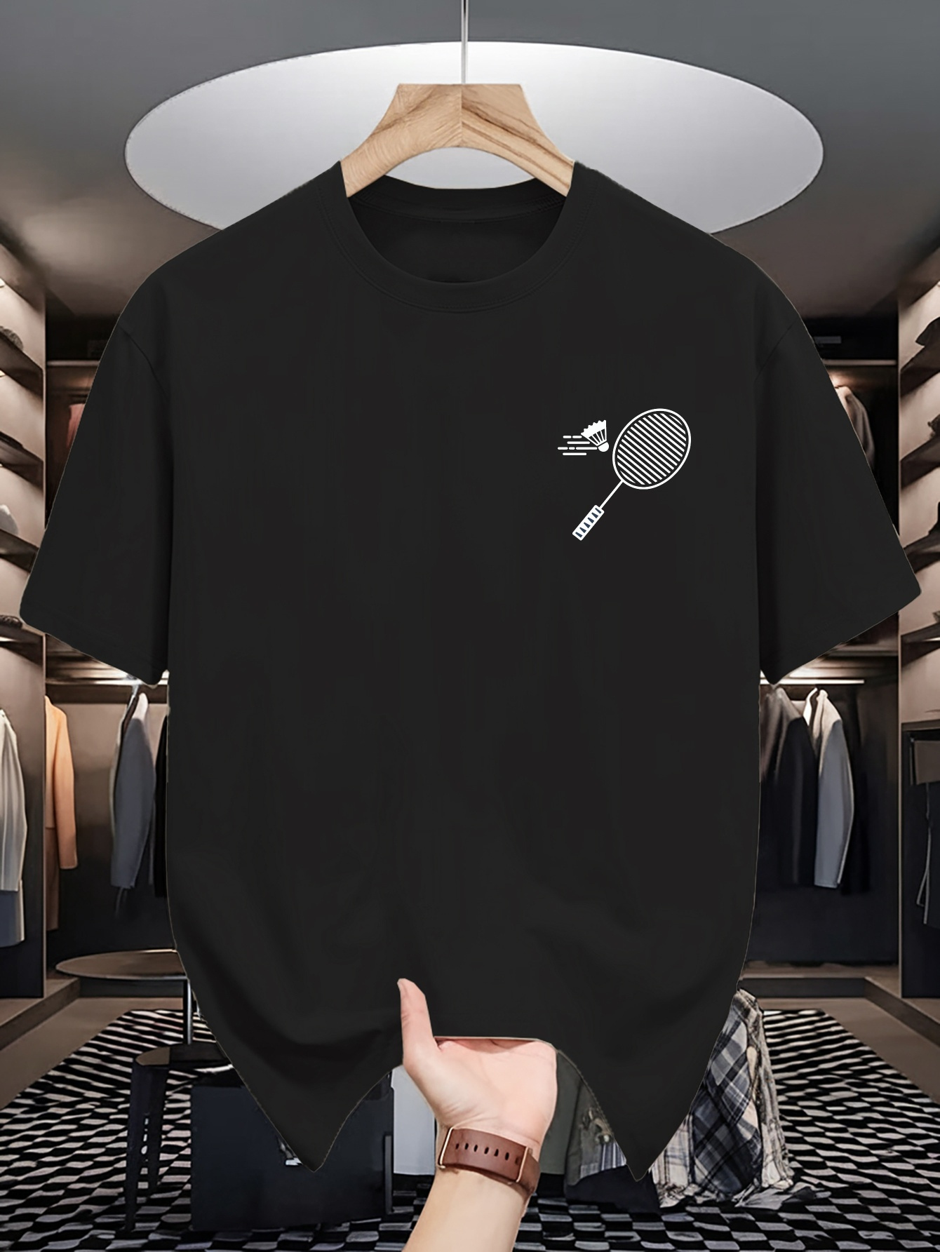 เสื้อยืดคอกลมผู้ชาย ลายกราฟิกไ - Badminton Aesthetic บทวิจารณ์และราคา