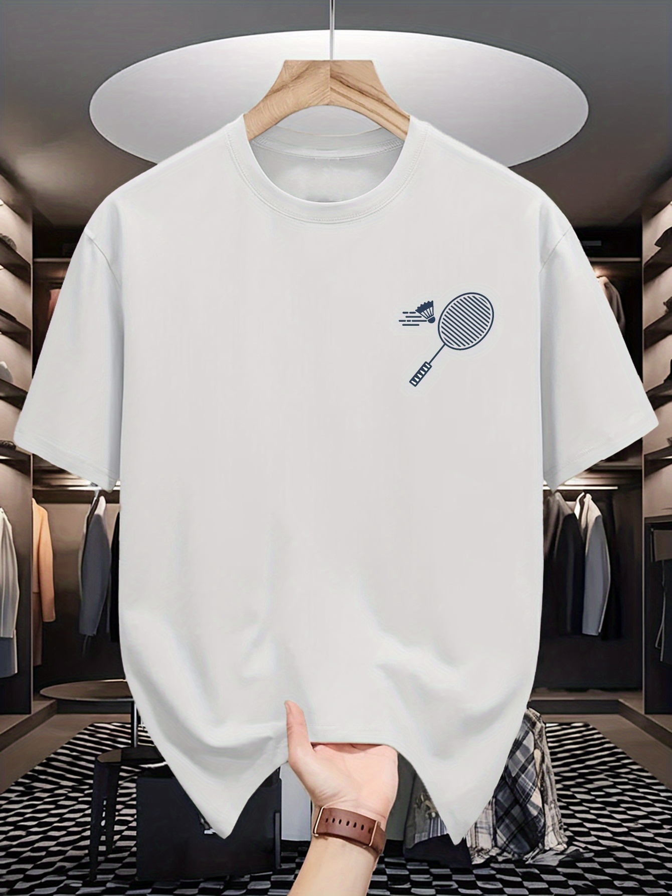 เสื้อยืดคอกลมผู้ชาย ลายกราฟิกไ - Badminton Aesthetic บทวิจารณ์และราคา